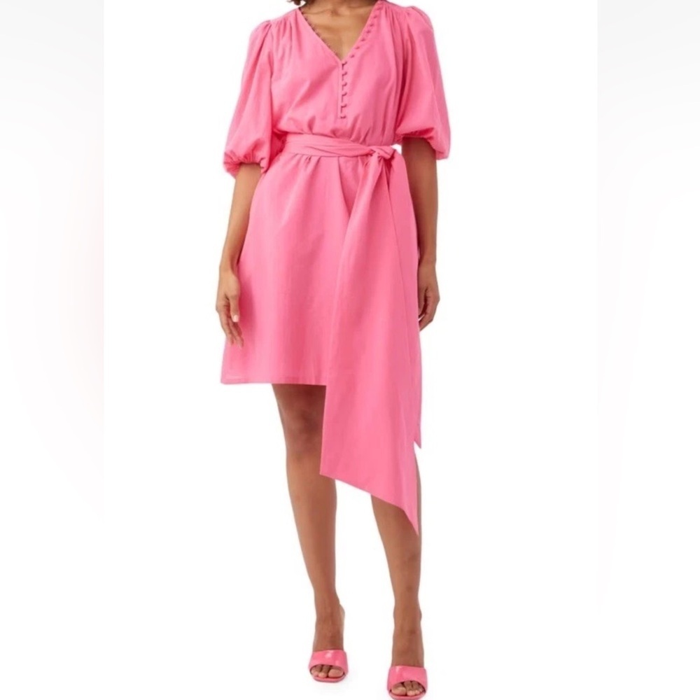 Trina Turk Malina Belted 100% Cotton Voile Minidress V-Neck Pink Size XS $328